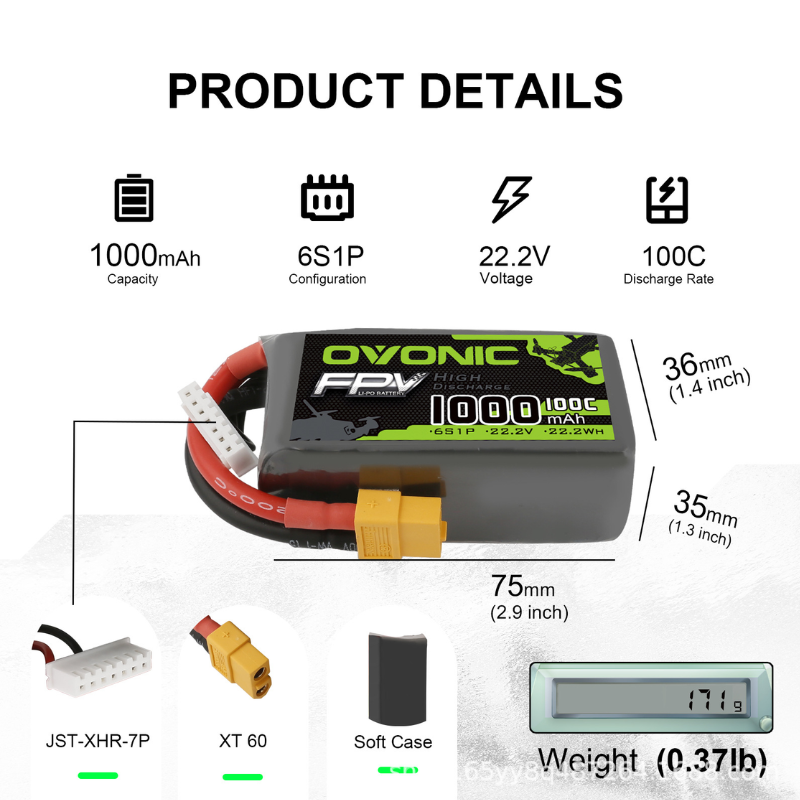 2Pcs OVONIC 1000mAh 100C 22.2V - Drone Zll Rc 评论和价格